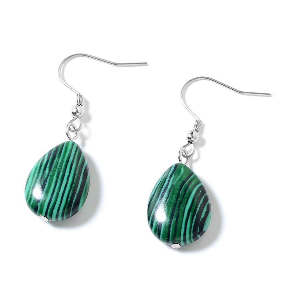 Lab Created Malachite Earrings and Necklace Set - Picture 4 of 7